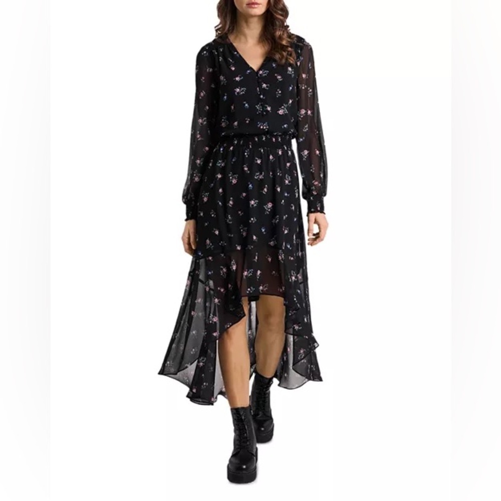 1 STATE Woodland Floral cutaway hem maxi dress NWOT